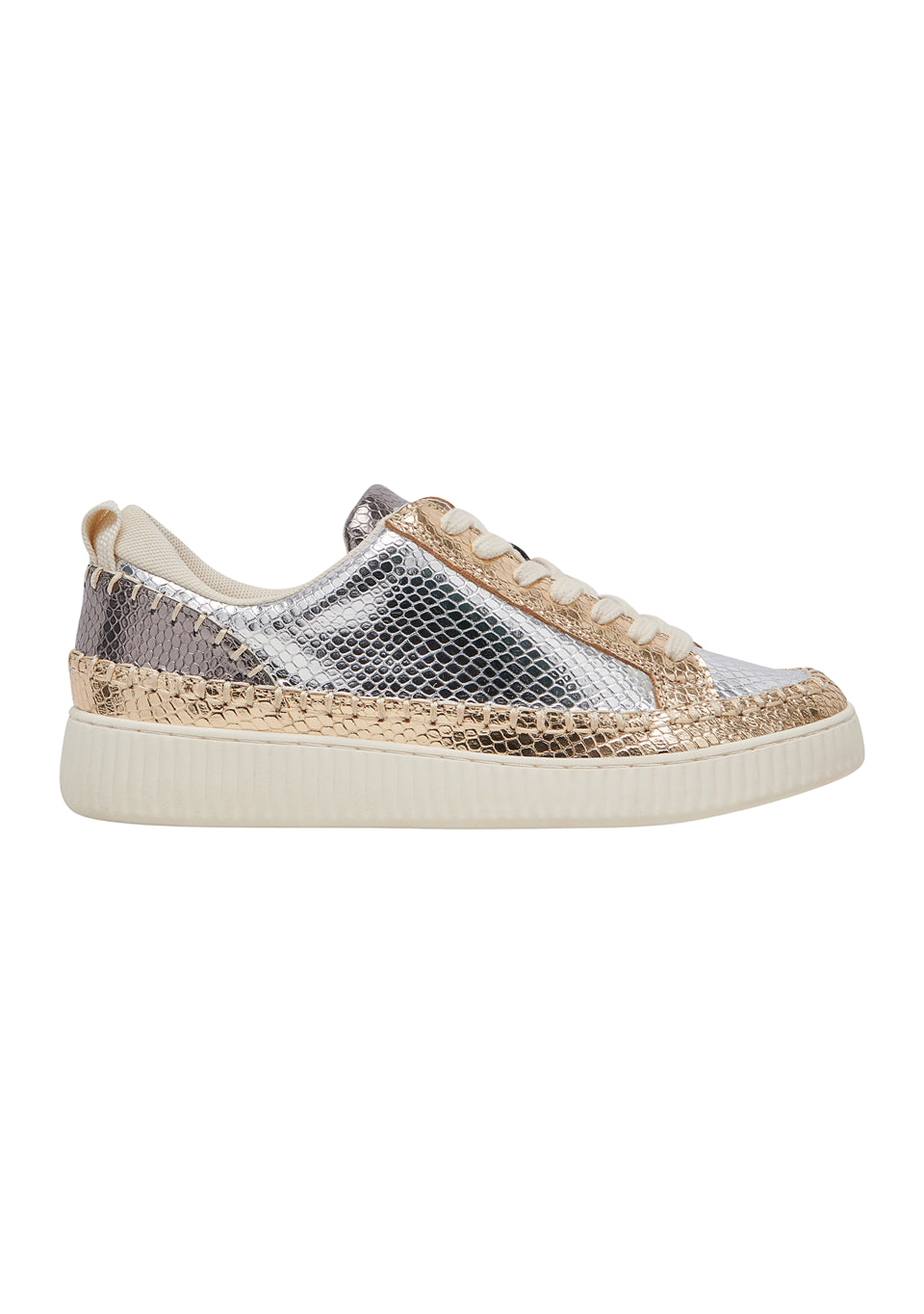 Dolce Vita Women's Nicona Sneaker (Silver/Gold Embossed Leather) Size 12