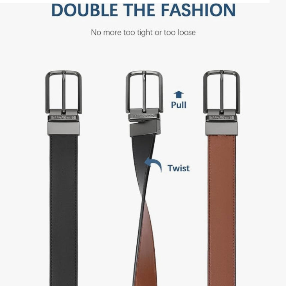 2-in-1 Reversible Men’s Belt – Rotating Buckle Dress & Casual Belt