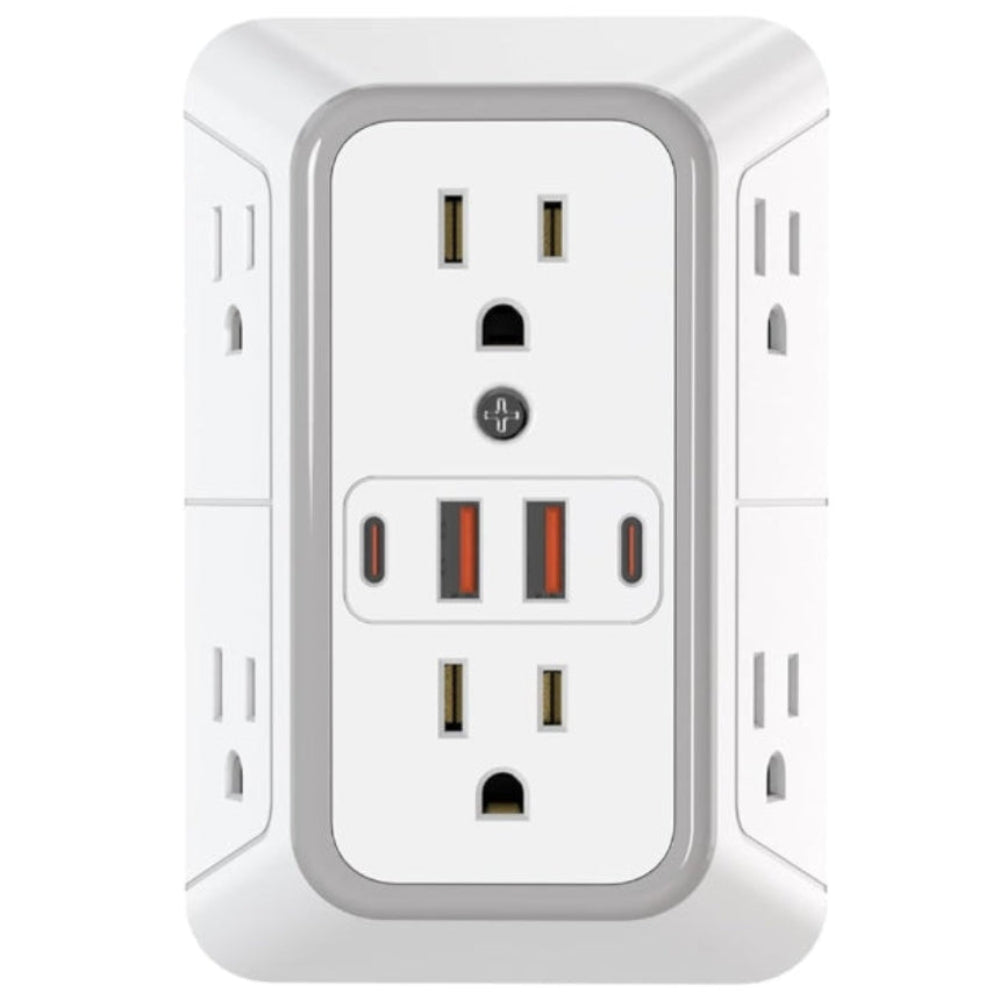 Surge Protector Outlet Extender – 6 AC Outlets with USB & USB-C Charging Ports, Wall Plug Adapter