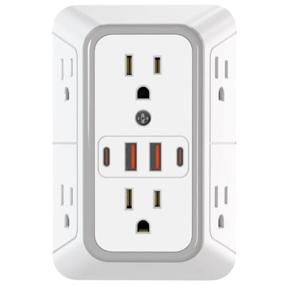 Surge Protector Outlet Extender – 6 AC Outlets with USB & USB-C Charging Ports, Wall Plug Adapter