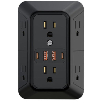 Surge Protector Outlet Extender – 6 AC Outlets with USB & USB-C Charging Ports, Wall Plug Adapter