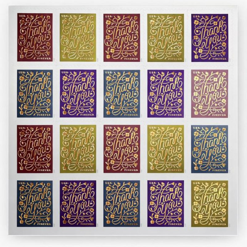USPS Thank You 2020 Forever Holidays Stamps - Book of 20 Postage Stamps