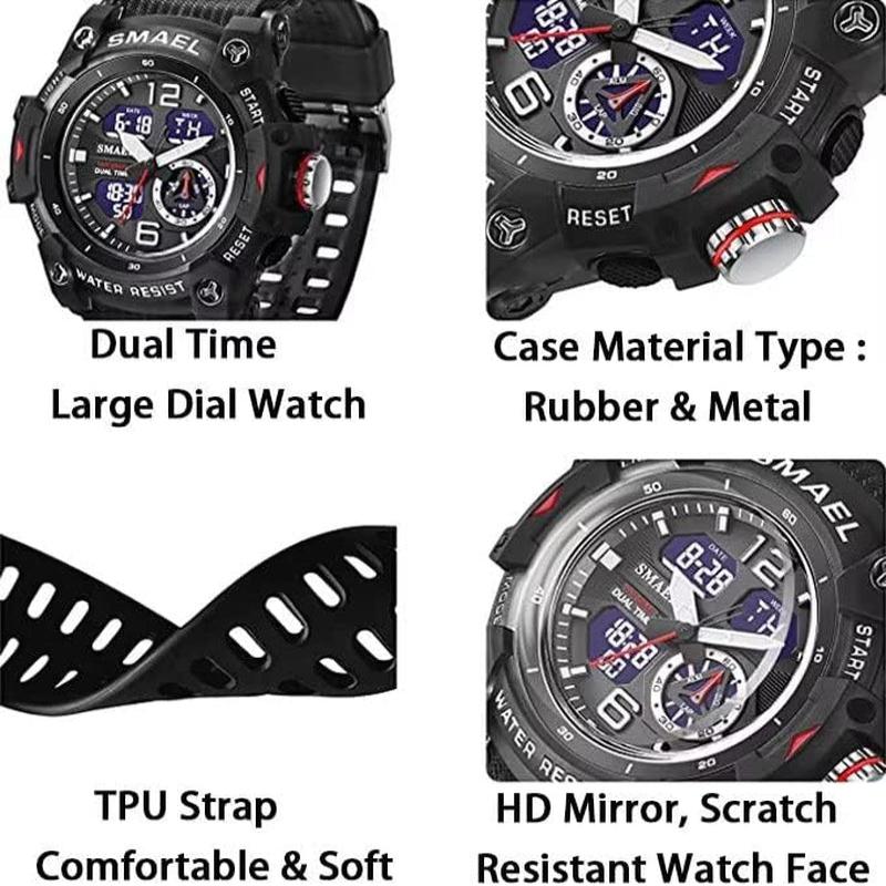 Men's Waterproof Sports Wrist Watch - LED Alarm Stopwatch