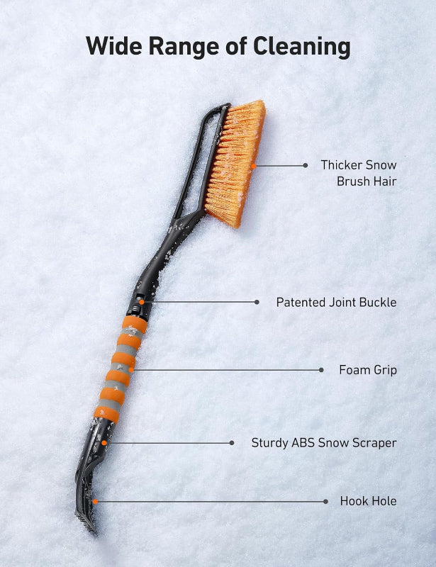 27" Detachable Snow Brush and Ice Scraper with Ergonomic Foam Grip for Cars and SUVs