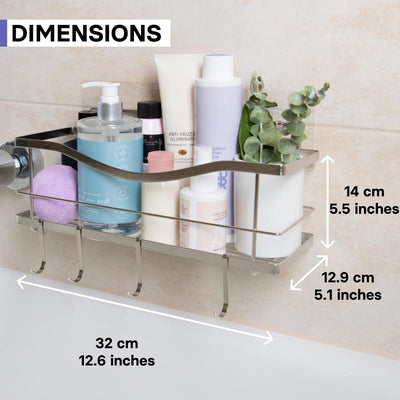 Premium Adhesive Shower Caddy with 4 Hooks, Rustproof No-Drill Bathroom Organizer