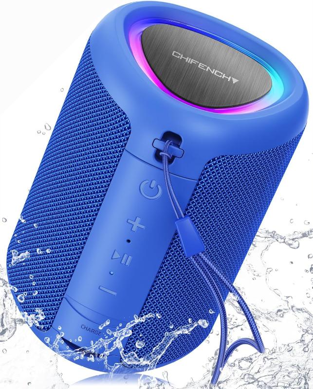 Portable 5.3 Bluetooth Speaker with Lights, Powerful Crystal Clear Sound, IPX5 Waterproof, All Day Playtime