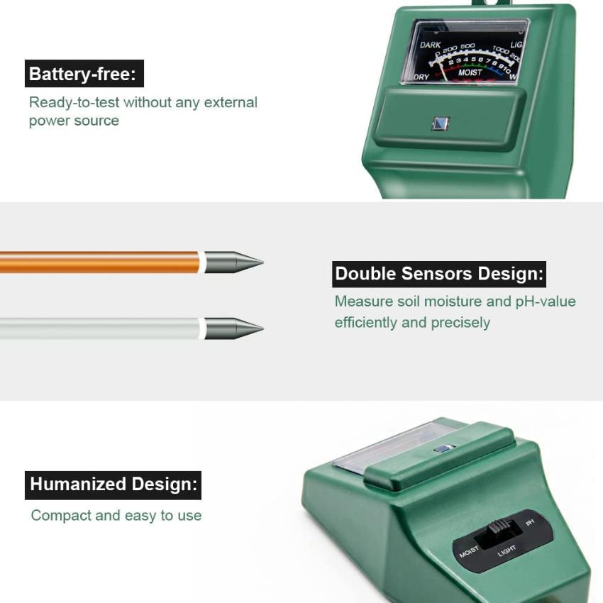 3-in-1 Soil Moisture/Light/pH Tester Gardening Tool - Soil pH Meter, MS02 