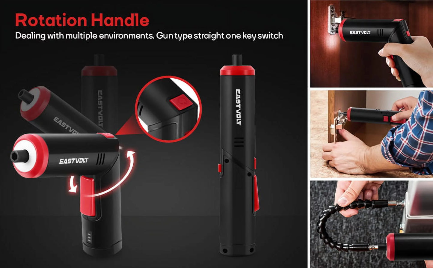 4V Electric Screwdriver - Rechargeable with 90 Degree Rotating Handle & LED Light with 31 Accessories