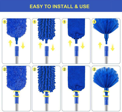 6Pcs Washable Cobweb Dusters with 100” Extension Long Pole Cleaning Kit