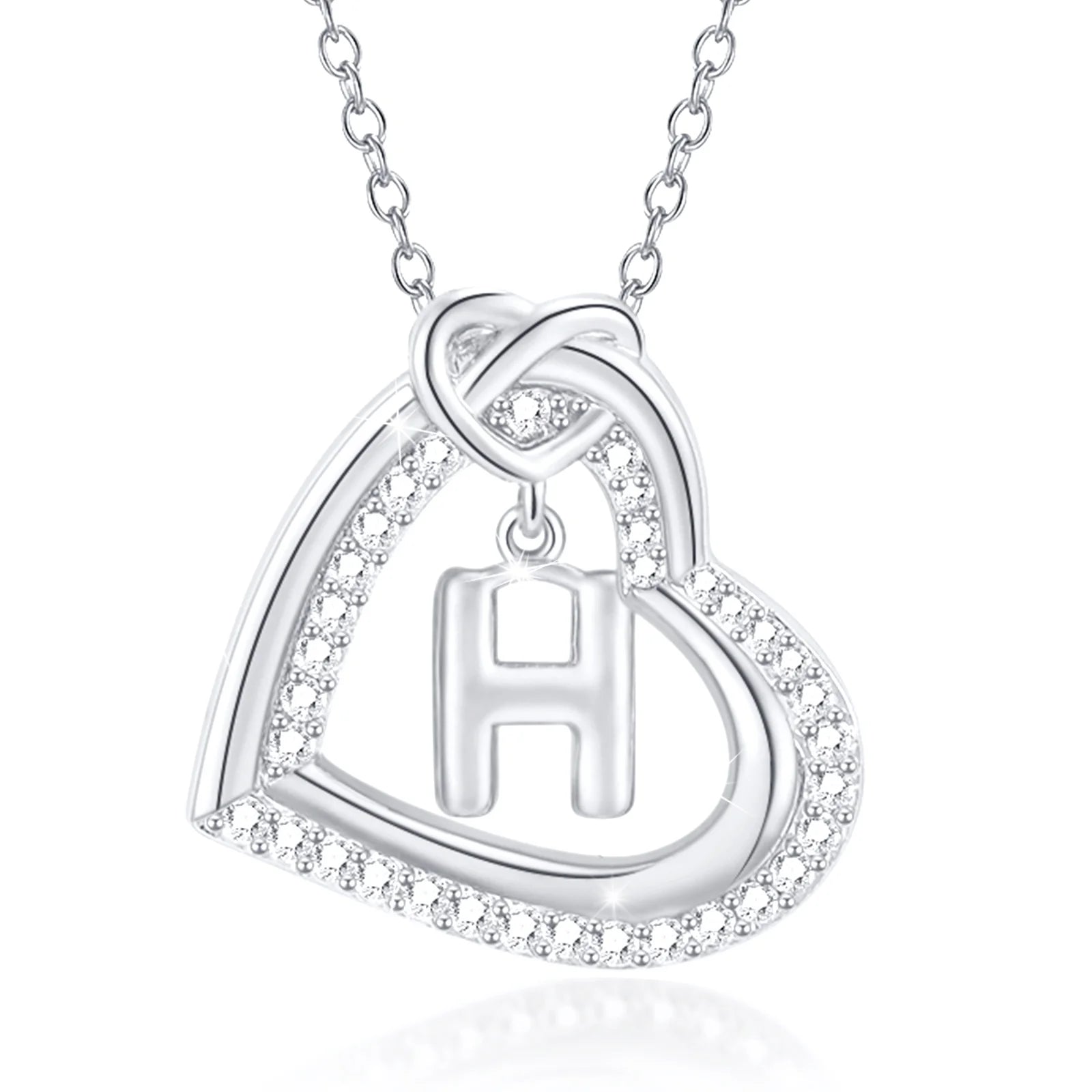 14K White Gold Love Heart Initial Necklace - CZ Hypoallergenic