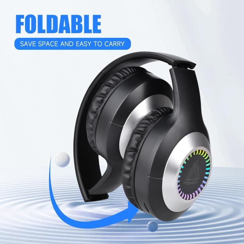 Wireless Bluetooth 5.3 Headphone with Colorful Lights, Large Battery Capacity, Foldable, 10M Range