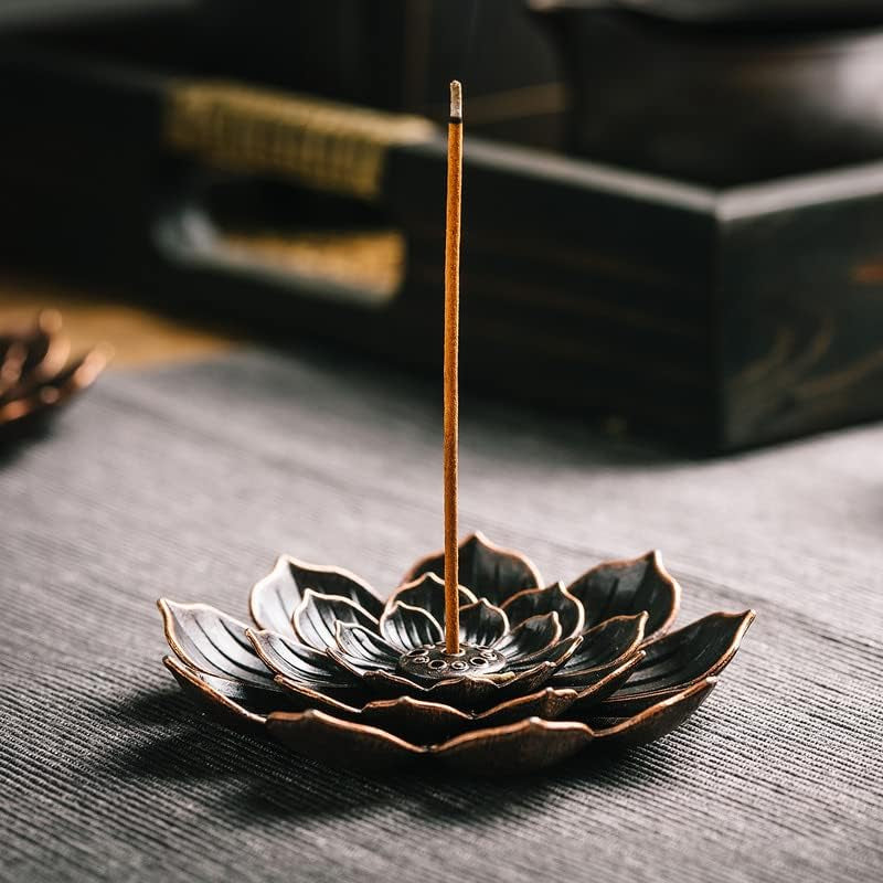 Brass Lotus Incense Burner with Detachable Ash Catcher for Stick Incense