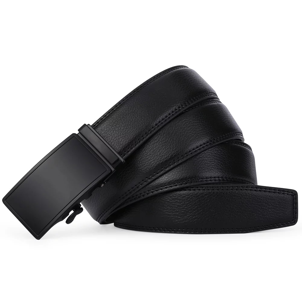 Men's Leather Belt with Automatic Ratchet Buckle Slide - Trim to Fit