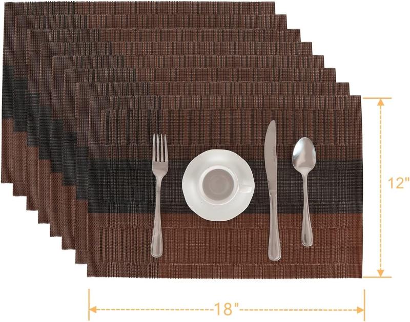 Set of 12 Washable Placemats, Non-Slip Wipeable Vinyl Woven Table Mats