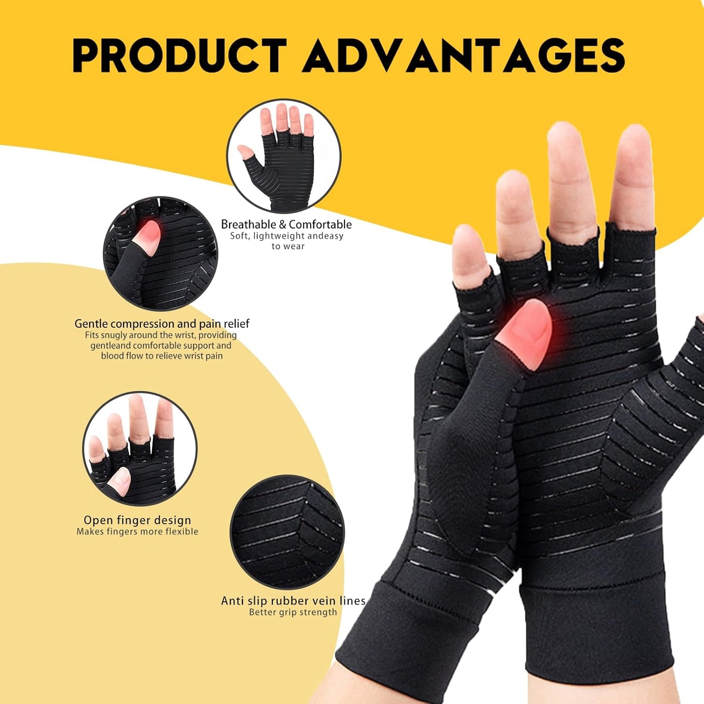 Copper Compression Arthritis Gloves for Women and Men