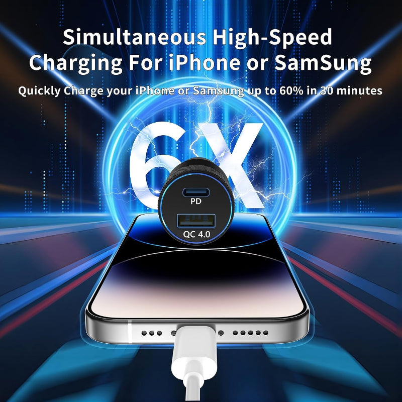 48W Dual-Port USB-C Car Charger with Fast Charging and LED for Phones & Devices