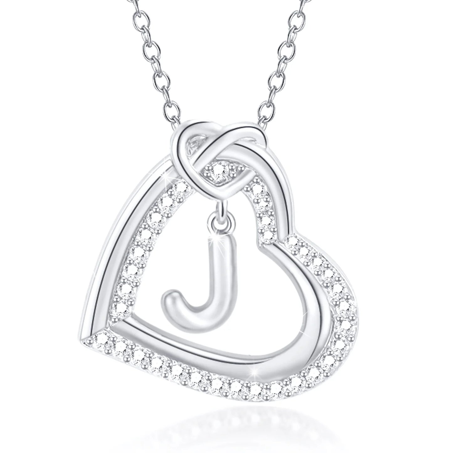 14K White Gold Love Heart Initial Necklace - CZ Hypoallergenic