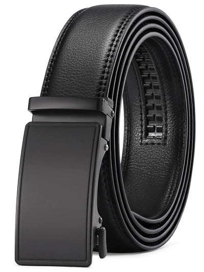 Men's Leather Belt with Automatic Ratchet Buckle Slide - Trim to Fit
