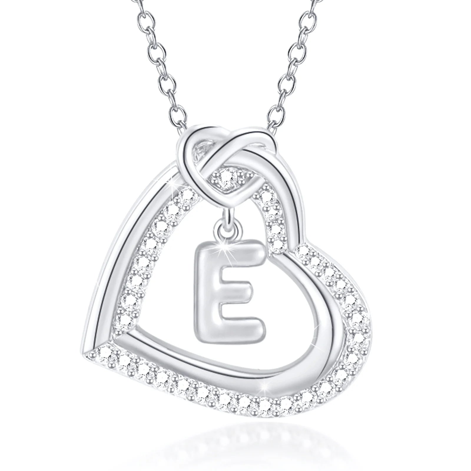 14K White Gold Love Heart Initial Necklace - CZ Hypoallergenic