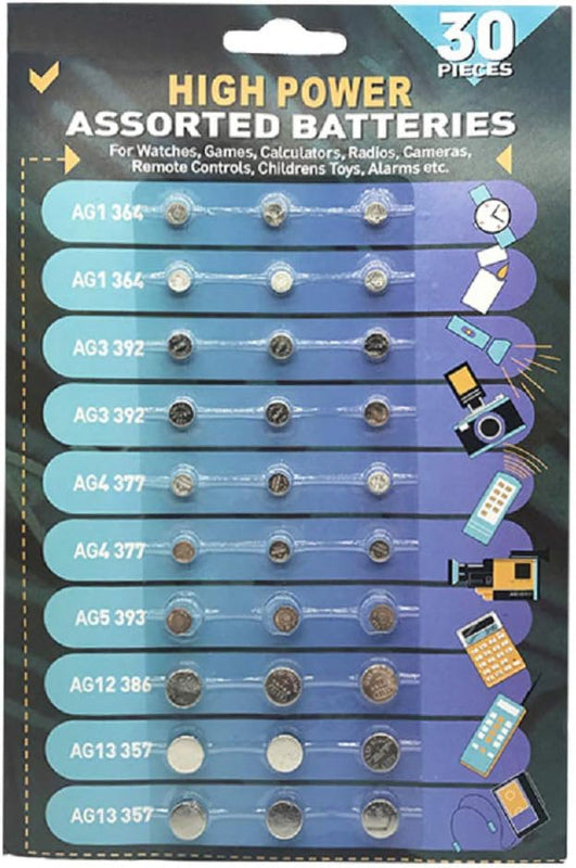 30pcs Alkaline Cell Batteries Assorted 1.55 Volt Coin Batteries