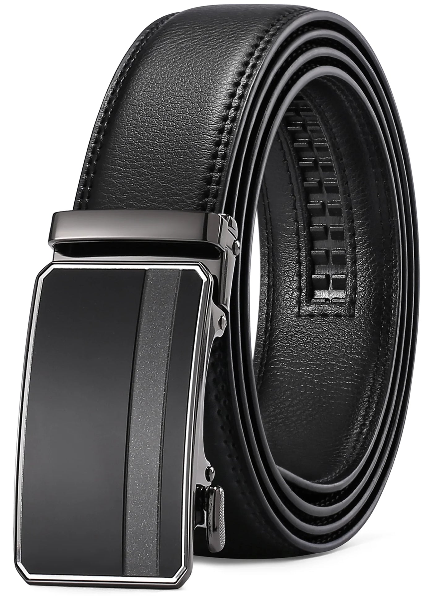 Men's Leather Belt  - Automatic Ratchet Buckle Slide Belt-Trim to Fit with Gift Box