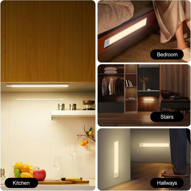 2-Pack 12" Under Cabinet Motion Sensor Lights Rechargeable with 3 Color Temps