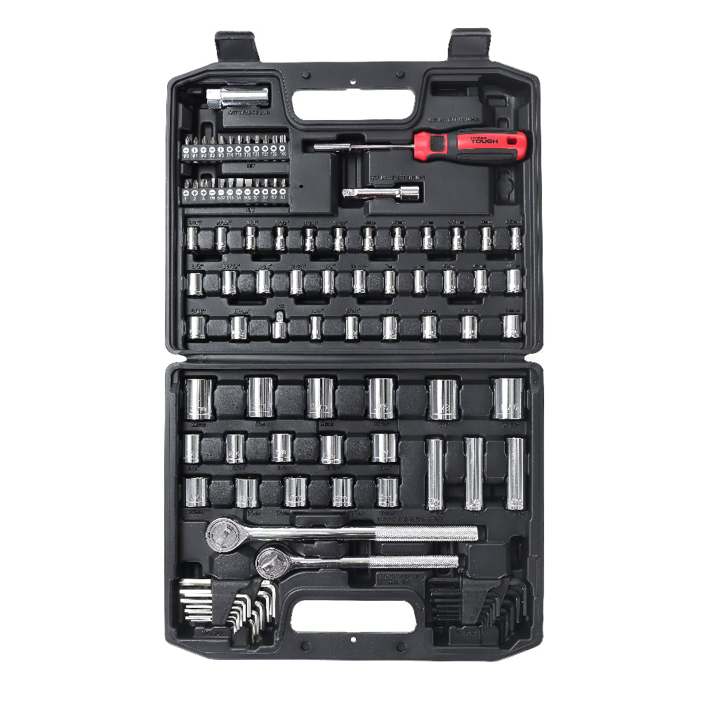 107-Piece Socket Set – 1/4 3/8 1/2 Inch Drive Mechanic Tool Kit with S ...