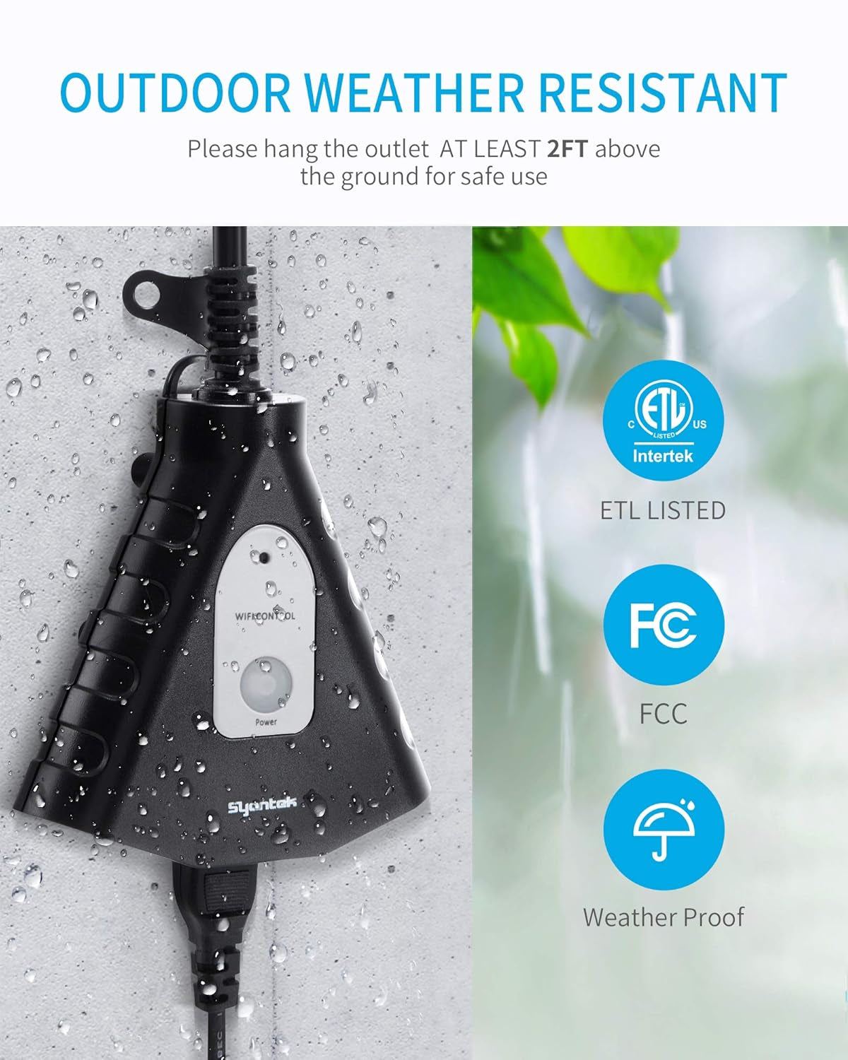 Smart Outdoor Plug with 3 Ground Outlets, Compatible with Amazon Alexa, Google Assistant, Remote Control Outdoor Light Timer Outlet Waterproof, FCC Certified