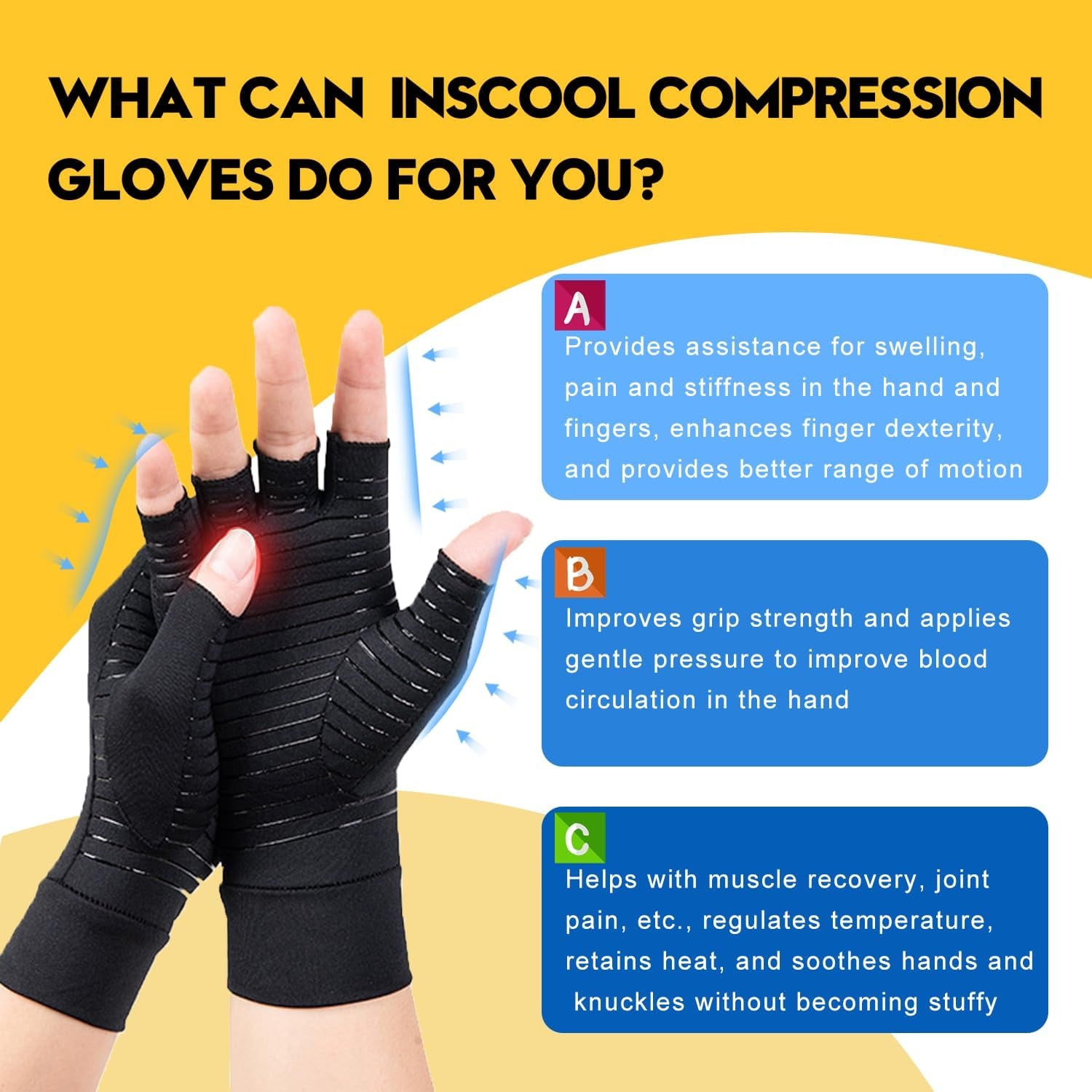 Copper Compression Arthritis Gloves for Women and Men