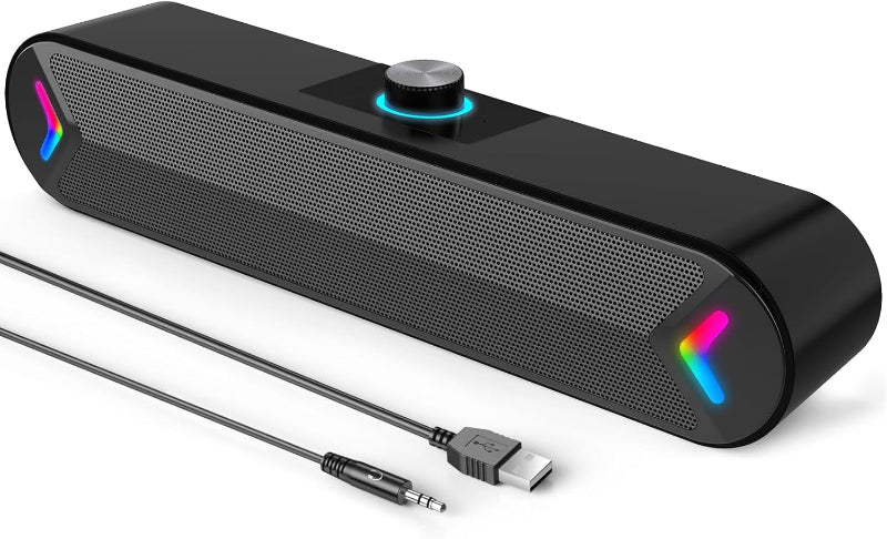 Soundbar Desktop Computer Wired USB-Powered Computer Soundbar 10W Stereo Sound for PC Desktop ...