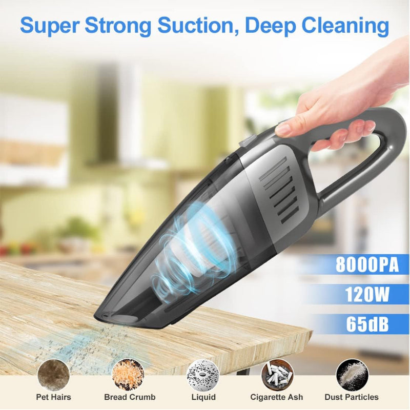 Portable Cordless Handheld Vacuum Cleaner, 120W High Power with 8000PA Suction