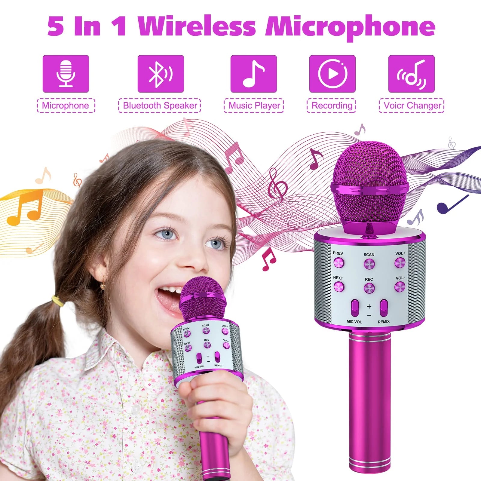 2 Pack Kids Karaoke Microphones, Portable, Wireless & Bluetooth