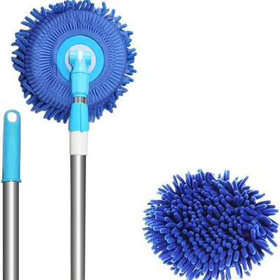 360 Rotating Bucket Spin Mop - Adjustable Long Handle with 2 Microfiber Chenille Scratch-Free Replacement Heads