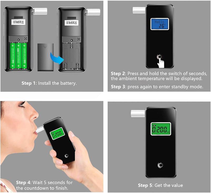 Breathalyzer, Professional-Grade Alcohol Tester with LCD Display for Home Use