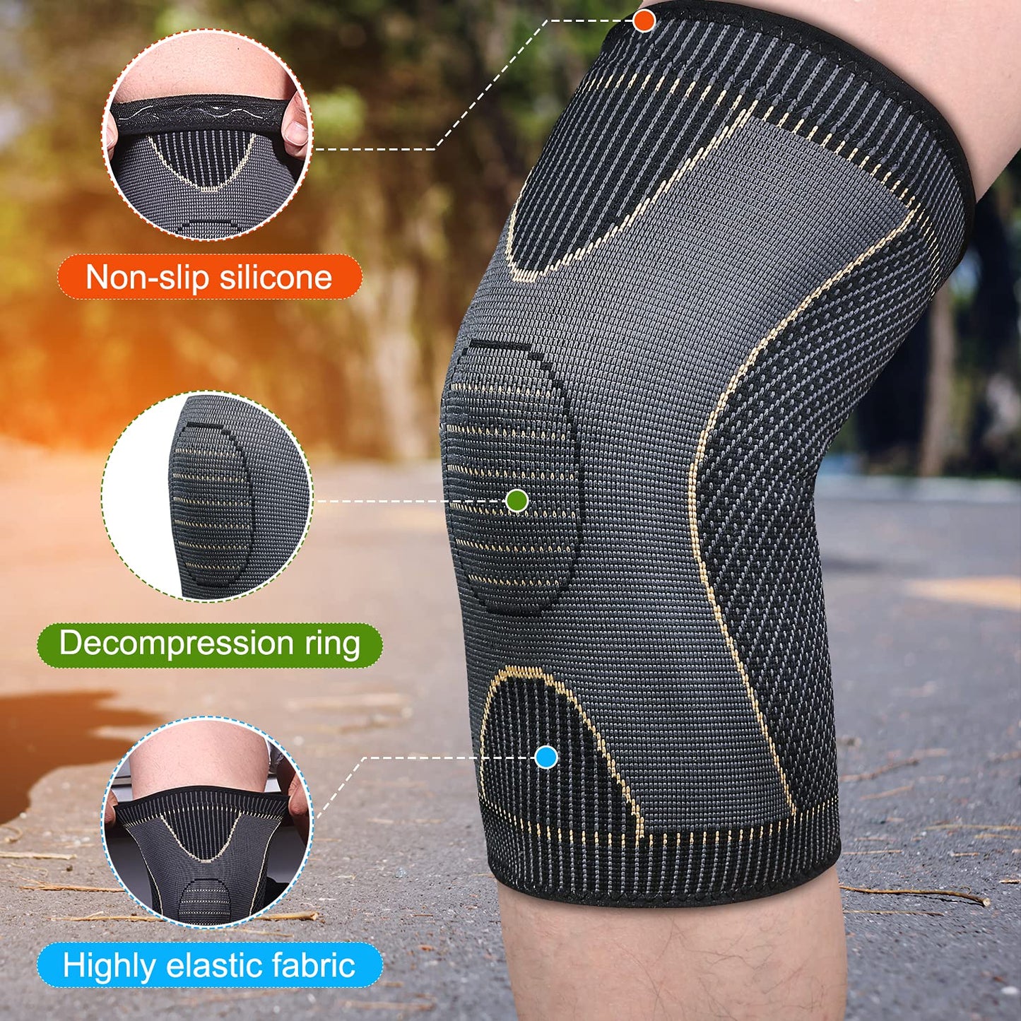 2 Pack Copper Knee Braces for Knee Pain- Knee Compression Sleeve