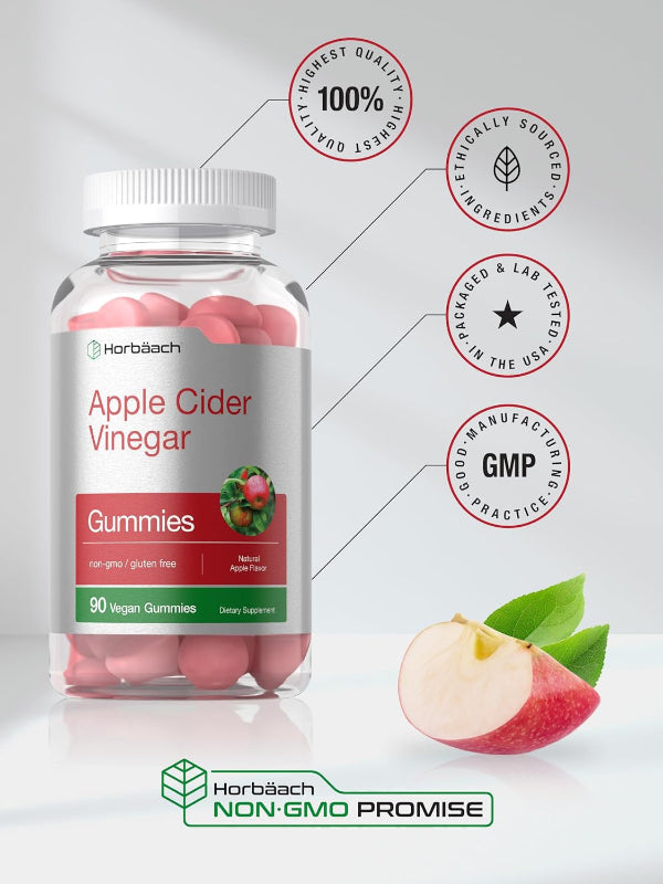  Vegan Apple Cider Vinegar Gummies 90 Count, Non-GMO, Gluten-Free ACV Supplement