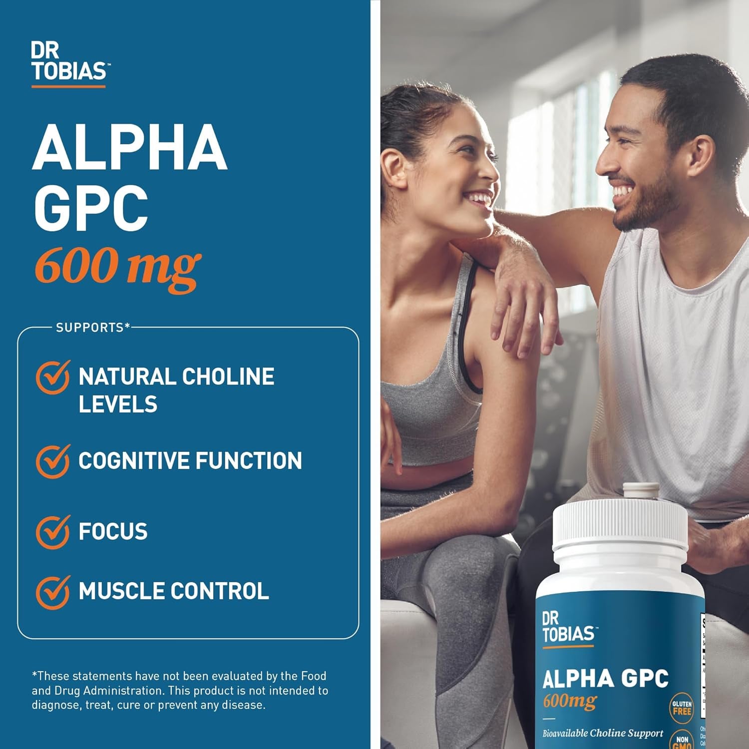 Dr. Tobias Alpha GPC 600mg Per Serving - Bioavailable Choline Supplements for Brain, Memory and Focus