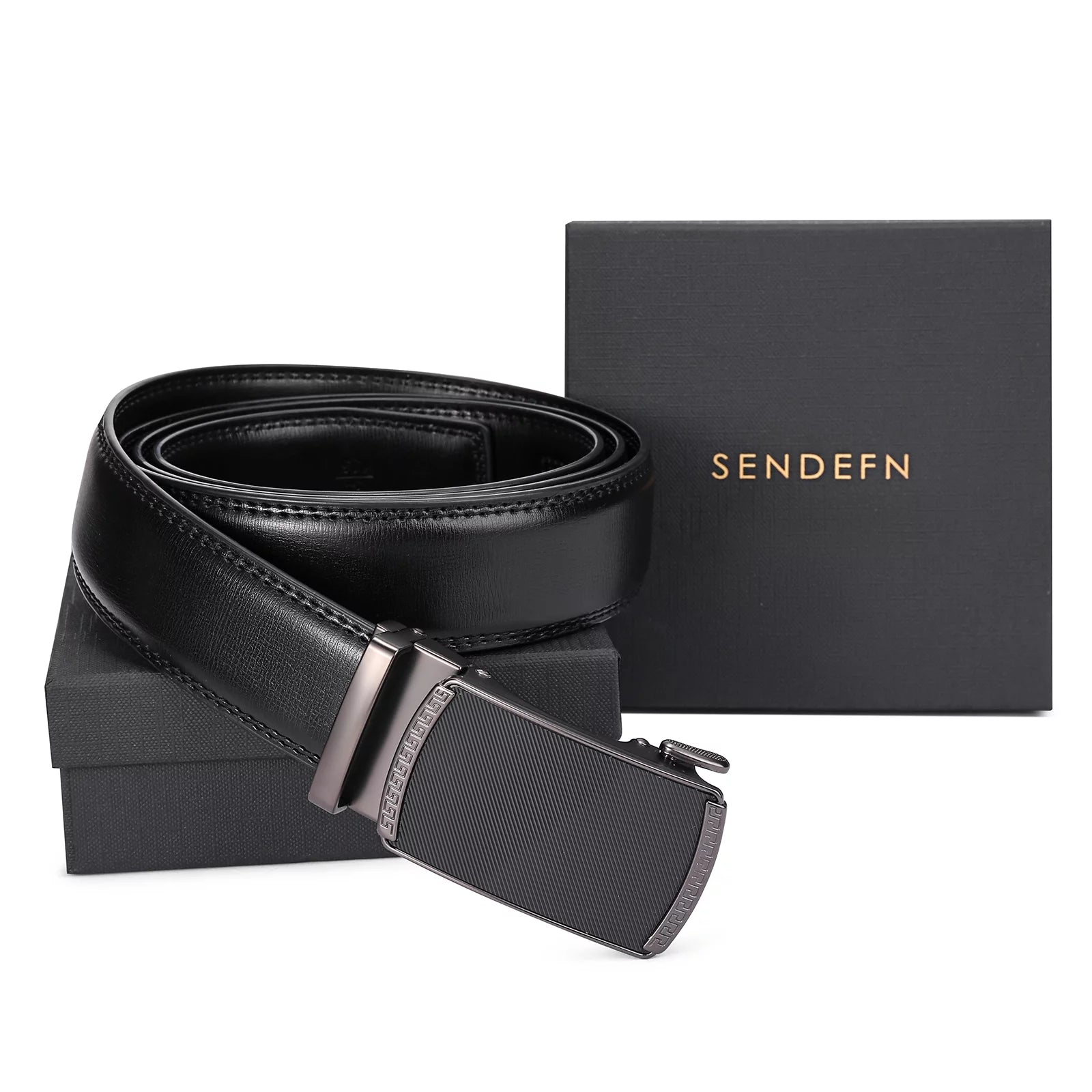 Men's Leather Belt  - Automatic Ratchet Buckle Slide Belt-Trim to Fit with Gift Box