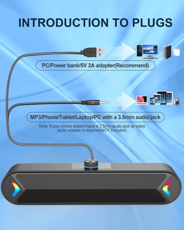 Wired USB-Powered Computer Soundbar 10W Stereo Sound for PC Desktop