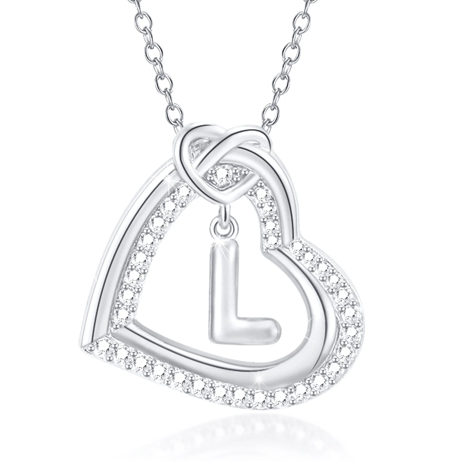 14K White Gold Love Heart Initial Necklace - CZ Hypoallergenic