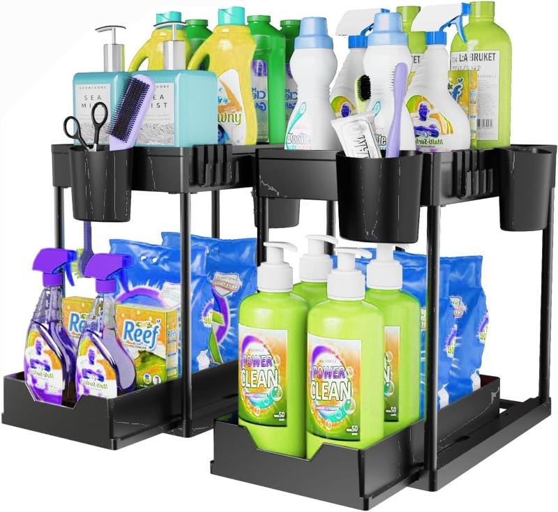 Under Sink Organizers for Storage, 2 Tier Under Sink Sliding Basket