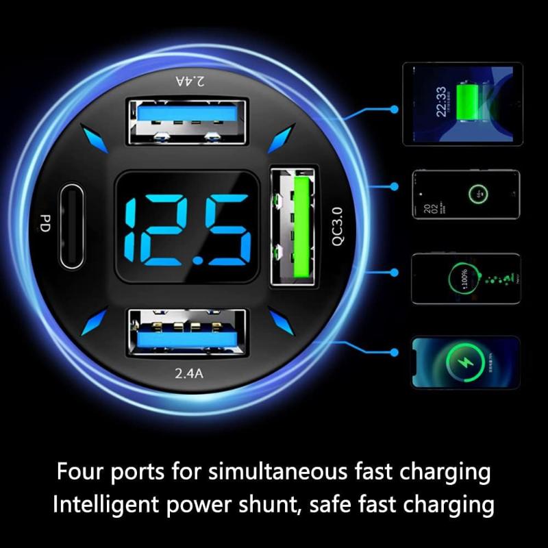 66W Super Fast Charger For Phones & Devices with USB PD&QC 3.0(Voltmeter&LED Lights)