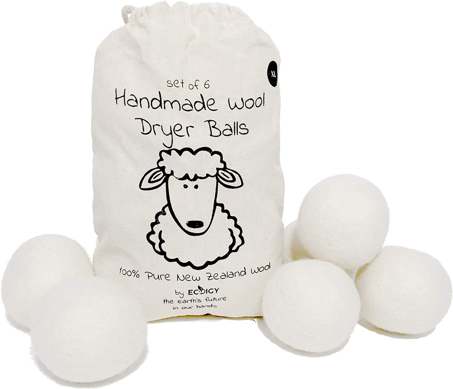  Wool Dryer Balls XL, 100% New Zealand Wool, Reusable Natural Fabric Softener