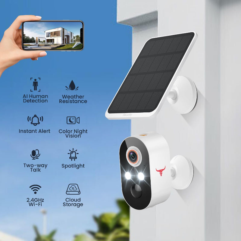 1080P Wireless Security Camera with Solar Panel, AI Detection, Night Vision