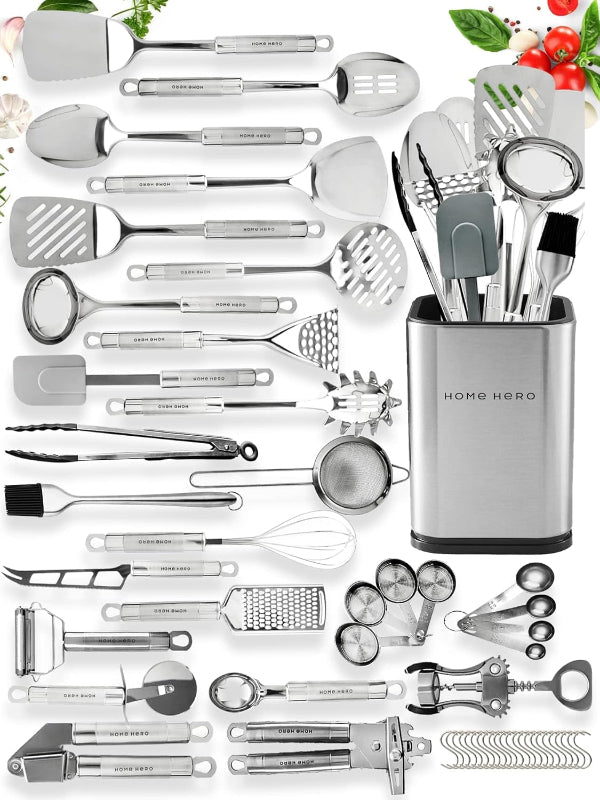 54-Piece Stainless Steel Cooking Utensils Set, Heat-Resistant Kitchen Gadgets