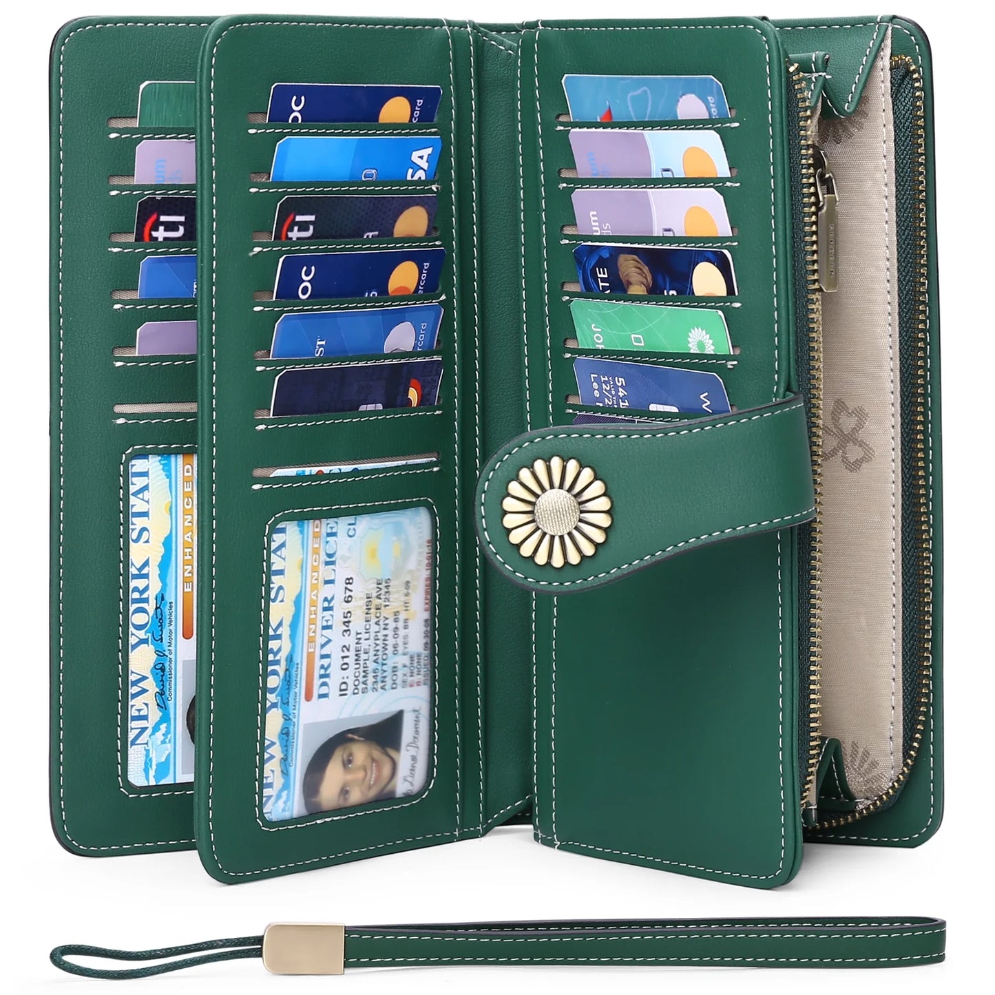 Genuine Leather Credit Card Holder with RFID Blocking Large Capacity Wristlet Wallet