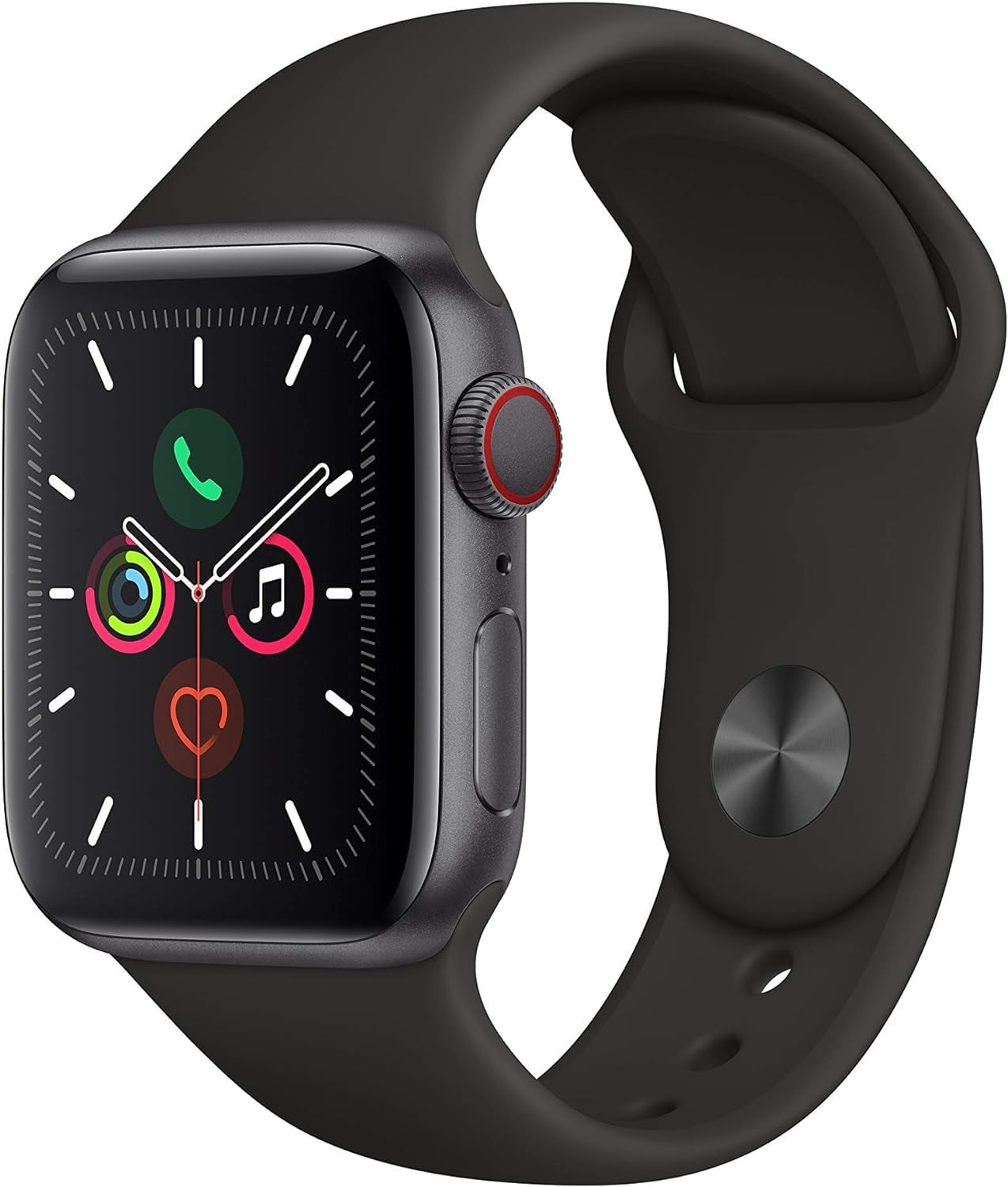 Apple Watch Series 5 (GPS, 40MM) - Space Gray Aluminum Case with Black Sport Band (Renewed)