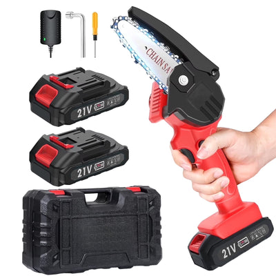 21V Cordless Mini Chainsaw – 4-Inch Electric Hand Saw with 1 Batteries, 350W