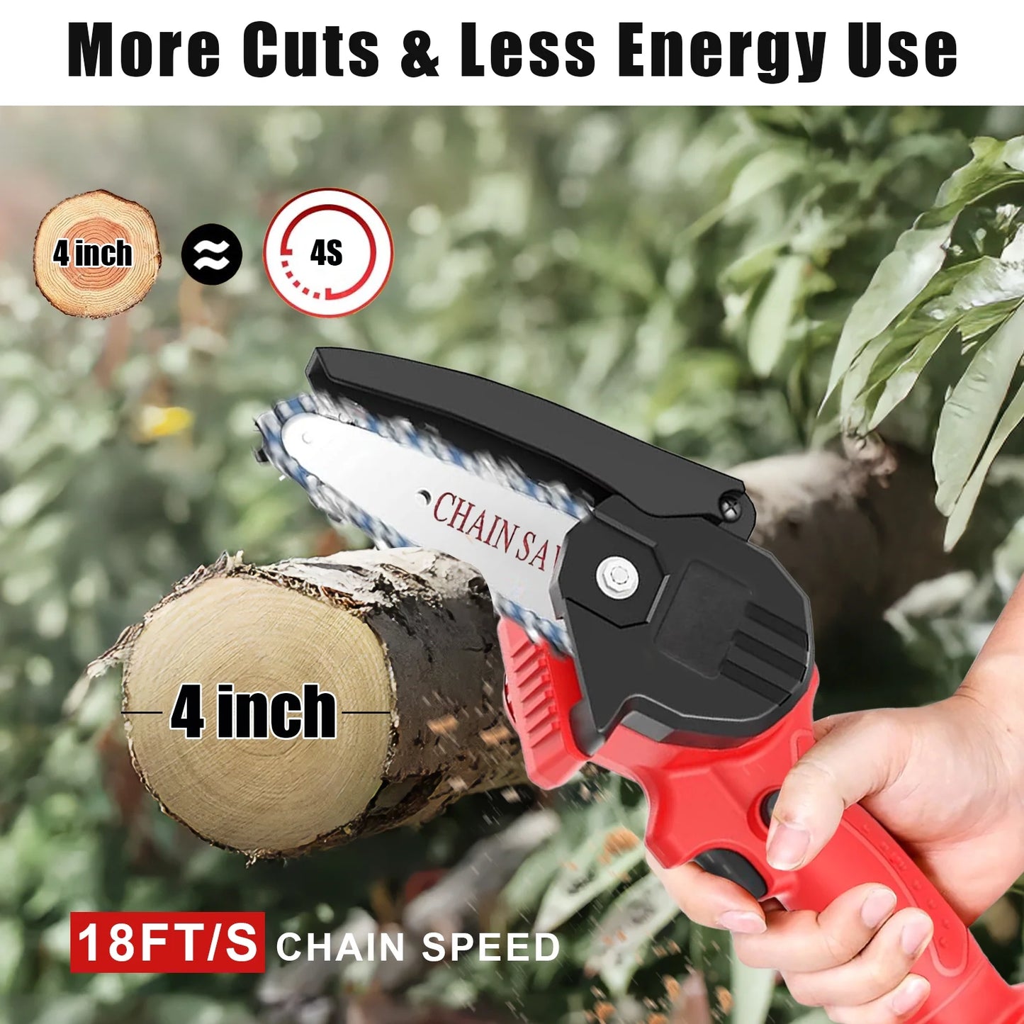 21V Cordless Mini Chainsaw – 4-Inch Electric Hand Saw with 1 Batteries, 350W