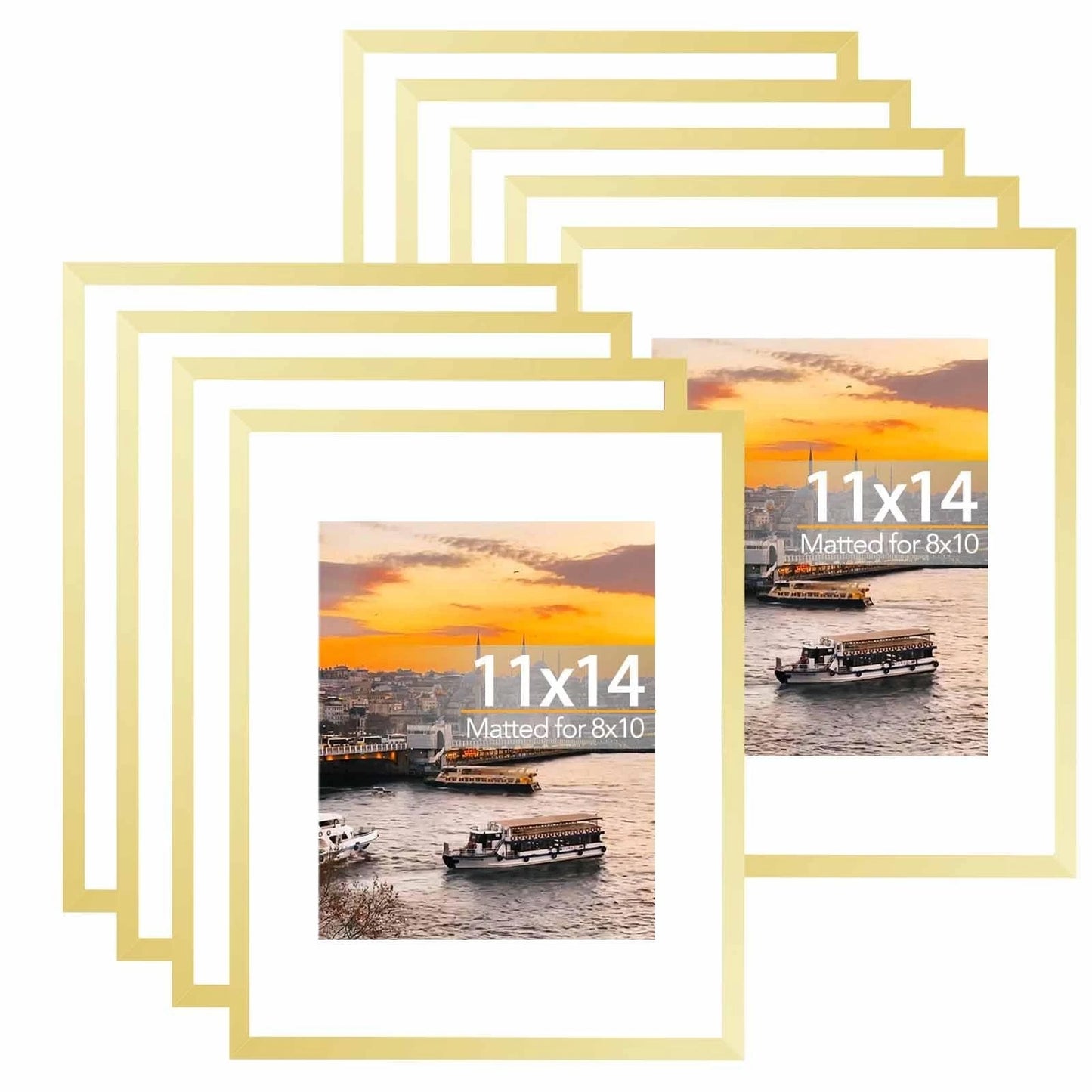upsimples 11x14 Picture Frame Set of 10,Display Pictures 8x10 with Mat or 11x14 Without Mat,Wall Gallery Photo Frames,Gold